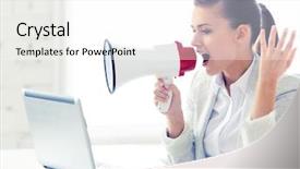  Presentation with software engineering picture - Audience pleasing presentation theme consisting of strictness - picture of strict businesswoman shouting backdrop and a white colored foreground