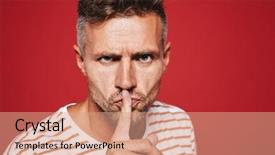  Presentation with lips - Colorful slides enhanced with strictness - serious man in striped t-shirt backdrop and a  colored foreground