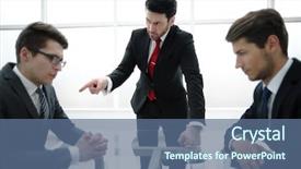  Presentation with ethical employee - Slides featuring strictness - strict businessman scolds unprofessional employee background and a ocean colored foreground