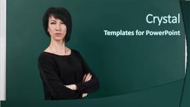  Presentation with chalk board - PPT theme consisting of strictness - strict teacher posing by chalk background and a ocean colored foreground