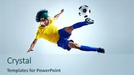  Presentation with football - Presentation design having striker scoring goal with accurate background and a sky blue colored foreground