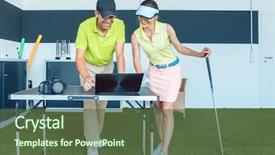  Presentation with cheerful - Presentation theme featuring striking - cheerful young woman analyzing background and a tawny brown colored foreground