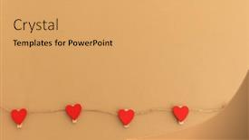  Presentation with love romance - Audience pleasing slide set consisting of string-with-five-red-hearts backdrop and a yellow colored foreground