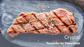  Presentation with beef steak bbq strip steak - Audience pleasing theme consisting of strip-steak-with-salt backdrop and a gray colored foreground