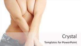  Presentation with five sided blue to white - Colorful slide set enhanced with strip tease - young topless caucasian woman backdrop and a  colored foreground