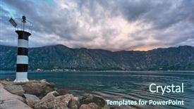  Presentation with kotor montenegro - Presentation design with striped beacon on the coast background and a ocean colored foreground