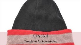  Presentation with black and white film strip - Amazing presentation theme having striped beanie hat isolated on white background backdrop and a red colored foreground