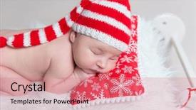  Presentation with baby christmas - Colorful PPT layouts enhanced with striped bonnet sleeping on red backdrop and a coral colored foreground
