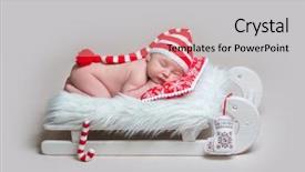  Presentation with baby christmas - Audience pleasing PPT theme consisting of striped bonnet sleeping on red backdrop and a light gray colored foreground