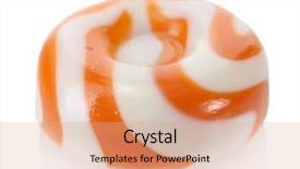  Presentation with peppermint candy cane on white - Slide deck with striped fruit candy isolated background and a coral colored foreground