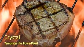  Presentation with fiery - Amazing theme having striped-steak-on-fiery-grill backdrop and a tawny brown colored foreground