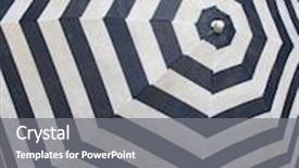  Presentation with umbrella - Beautiful PPT theme featuring striped umbrella on a sandy beach backdrop and a gray colored foreground