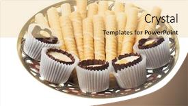  Presentation with wafer - Slide set enhanced with striped wafer tubules with a chocolate cream and chokolate sweets background and a blonde colored foreground