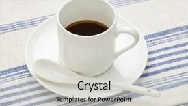  Presentation with cup coffee - Audience pleasing theme consisting of stripes blue - white china cup of espresso backdrop and a light gray colored foreground