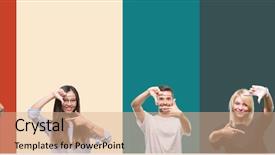  Presentation with skin care ethnic people - Presentation theme having stripes isolated background smiling making background and a coral colored foreground