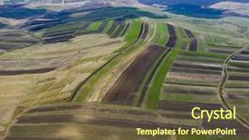  Presentation with crops - Amazing presentation theme having stripes of agricultural parcels backdrop and a tawny brown colored foreground