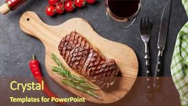  Presentation with steak - Slide set enhanced with striploin steak and red wine background and a tawny brown colored foreground