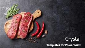  Presentation with table salt - Presentation design consisting of striploin steak with rosemary salt background and a dark gray colored foreground