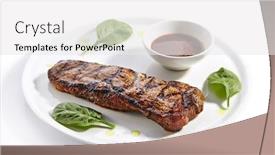  Presentation with meat beef - Presentation design consisting of striploin-steak-with-sauce-close background and a white colored foreground
