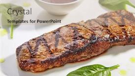 Presentation with meat beef - Cool new theme with striploin-steak-with-sauce-close backdrop and a soft green colored foreground