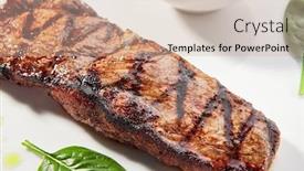  Presentation with meat beef - Slide set with striploin-steak-with-sauce-close background and a soft green colored foreground