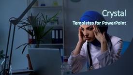  Presentation with clinic - Slide set featuring stroke headache - arab female doctor working background and a ocean colored foreground