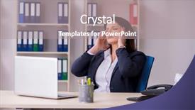  Presentation with stroke - Amazing presentation design having stroke headache - middle-aged female employee suffering backdrop and a gray colored foreground