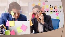  Presentation with stroke - PPT theme featuring stroke headache - two colleagues employees working background and a lemonade colored foreground