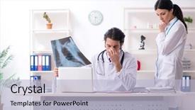  Presentation with stroke - Presentation featuring stroke headache - two young doctors working background and a  colored foreground