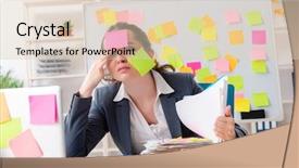  Presentation with stroke - Beautiful presentation design featuring stroke headache - young female employee in conflicting backdrop and a lemonade colored foreground