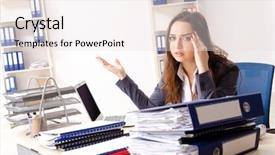  Presentation with stroke - Colorful presentation theme enhanced with stroke headache - young female employee unhappy backdrop and a lemonade colored foreground