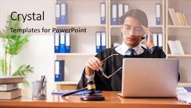  Presentation with court clerk - Colorful slide set enhanced with stroke headache - young handsome judge working backdrop and a soft green colored foreground