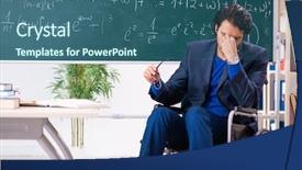  Presentation with wheelchair - Colorful presentation theme enhanced with stroke headache - young handsome man in wheelchair backdrop and a ocean colored foreground