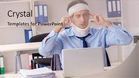  Presentation with employee - Cool new theme with stroke headache - young injured male employee working backdrop and a soft green colored foreground