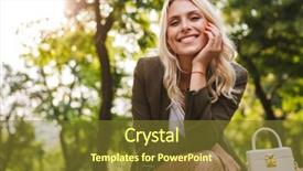  Presentation with beautiful black women smiling - Cool new presentation theme with image of beautiful woman 20s smiling at camera while sitting on bench in park with trees backdrop and a tawny brown colored foreground