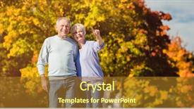  Presentation with fall foliage - PPT theme featuring man and woman senior couple having a walk in autumn or fall outdoors the trees show colorful foliage background and a tawny brown colored foreground