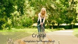  Presentation with dogs - Audience pleasing presentation theme consisting of woman walking dogs in park backdrop and a lemonade colored foreground