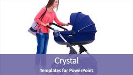  Presentation with full length portrait two men women brown sweater - Cool new presentation theme with stroller isolated on white background backdrop and a violet colored foreground