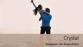  Presentation with finish strong - Beautiful slide set featuring finish strong - woman jumps into boyfriend's arms backdrop and a coral colored foreground