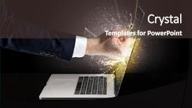  Presentation with strong - Presentation theme having strong arm boxing laptop screen background and a  colored foreground