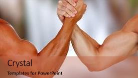  Presentation with pulse - Beautiful slide deck featuring strong arms with muscles taking backdrop and a red colored foreground