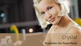  Presentation with lifting weights - PPT layouts featuring strong beautiful woman lifting heavy weights background and a coral colored foreground