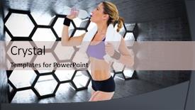  Presentation with hexagon - Colorful presentation theme enhanced with strong blonde drinking from water bottle against hexagon room backdrop and a soft green colored foreground