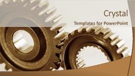  Presentation with partnership gears - Presentation theme having strong bonds - closeup of two metal cog background and a lemonade colored foreground