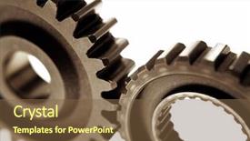  Presentation with partnership gears - Colorful theme enhanced with strong bonds - closeup of two metal cog backdrop and a tawny brown colored foreground