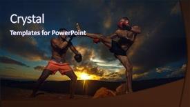  Presentation with exercise trainer - Theme having strong boxer doing kickboxing exercise background and a wine colored foreground