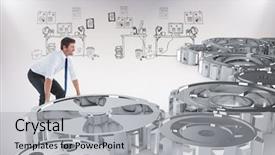  Presentation with doodle - PPT theme featuring strong businessman lifting up something against doodle office background and a light gray colored foreground