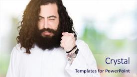  Presentation with jesus christ - Slide set featuring strong faith - man wearing jesus christ costume background and a sky blue colored foreground