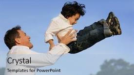  Presentation with father and son - Audience pleasing PPT theme consisting of strong family - father lifting son backdrop and a  colored foreground