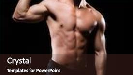  Presentation with sporty - Colorful slide deck enhanced with strong fit and sporty bodybuilder man with a dumbbell over black background backdrop and a wine colored foreground